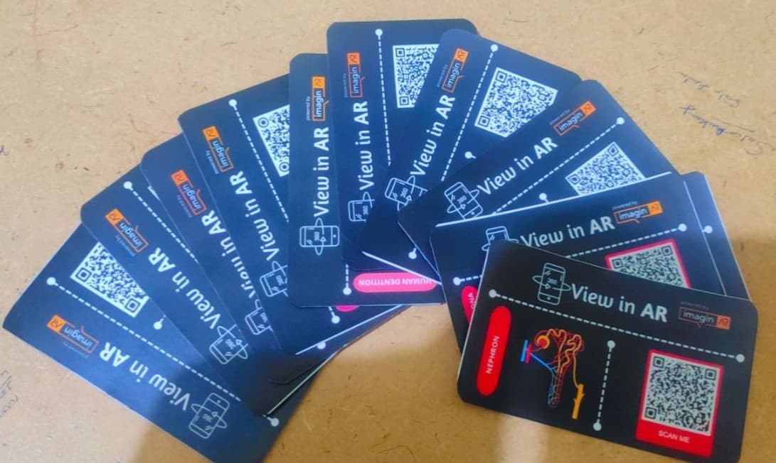 A set of ImaginAR View in AR sticker cards for different subjects